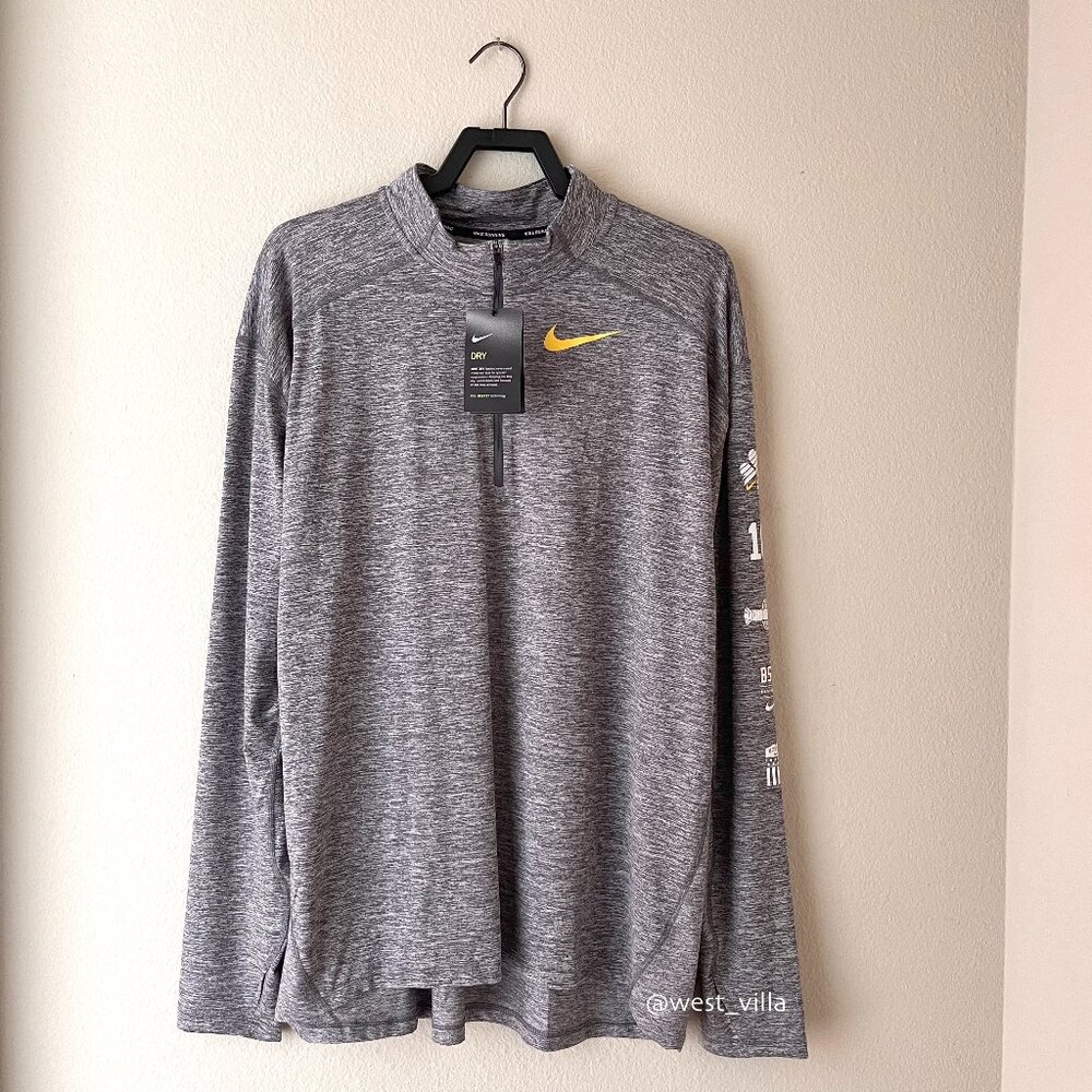 Boston Run Nike DRI-FIT 1/4 Zip Running Training Long Sleeve Shirt Gray Mens XL